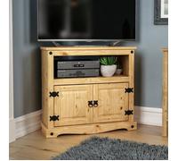 Meuble TV d’angle Corona - Meuble de rangement en pin massif ciré