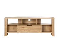 Calicosy - Meuble TV d'angle 1 Tiroir Et Niches - Décor Bois Chêne - Panneaux De Particules - Poignées Métal - Multiples Rangements - Salon Ou Chambre - Style Contemporain - L 120 x P 40 x H 45 cm