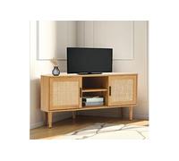 Meuble TV d'angle 115x55x55 cm naturel avec cannage - ARETHA