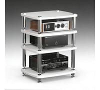 Meuble TV d'angle À 4 Niveaux avec Étagère Intégrée, Caisson D'enceintes HiFi À Amortissement des Vibrations, for Platine Vinyle Et Chaîne Stéréo.(White,1 Tier)