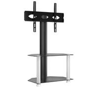 Meuble TV d'angle - AKOZON - 2 niveaux - Compatible VESA 100x100 à 600x400 - Noir et argenté - 32-70 pouces