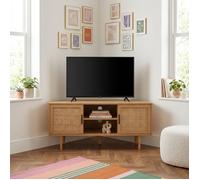 Meuble tv d'angle AMANA effet chêne et cannage rotin 2 portes - Bois