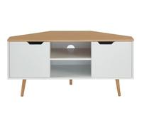 Meuble TV d'angle - BAÏTA - Gamme LYNA - Blanc et effet chêne - L 115 x P 55 x H 53,5 cm