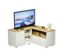 HomCom Meuble TV d'angle Banc jusqu'à 40 pouces avec rangements aspect bois clair et blanc