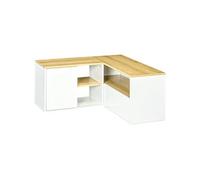 HOMCOM Meuble TV d'angle Banc télévision jusqu'à 40 Pouces avec rangements Aspect Bois Clair et Blanc