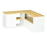 HOMCOM Meuble TV d'angle Banc télévision jusqu'à 40 Pouces avec rangements Aspect Bois Clair et Blanc