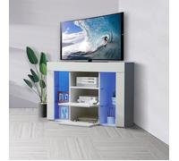 Meuble TV d'angle Blanc - DRIPEX - Moderne - LED Bleu - Étagères de Rangement