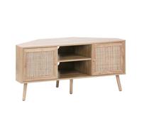 Meuble TV d'angle décor bois et cannage 2 portes 115cm BOHÈME