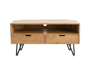 Meuble TV d'angle en bois manguier massif et métal noir L100 cm VIBES