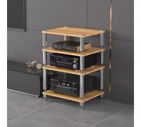 Meuble TV d'angle et support audio, console multimédia à 4 niveaux pour équipement audio/vidéo/gaming, finition naturelle, centre de divertissement peu encombrant, 49 x 48 x 80 cm