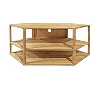 Meuble TV d'angle Hexagonal 2 étages L. 110 cm en Bois de Teck Massif avec Passe Cables - Naturel et Exotique - Tetra
