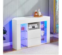 Meuble TV d'angle Moderne à LED Lumière,9 Compartiments, 100x40x68CM, Buffet Bas Rangement Salon, Blanc Haut Brillant