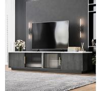 Meuble TV de 160 cm pour TV de 70" - Gris, avec Plateau de Table Aspect marbre, 4 tiroirs Push-to-Ouverts, Gestion des câbles et Portes en Verre, Meuble Bas Moderne pour Salon (Gris-3Z)