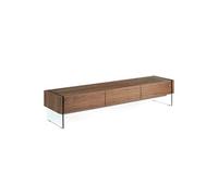 Meuble TV de noyer et verre 3085C, 188 x 45 x 39 cm. -