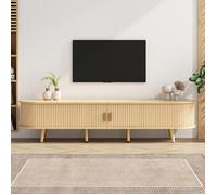 Meuble TV de salon avec espace de rangement plateau de table rond MDF veinure du bois 2 tiroirs, capacité de charge 30 kg