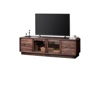 Meuble TV de Salon Meuble Bas en Bois Massif et Noyer Noir, 200 x 50 x 40 cm, Meuble de Divertissement en Verre Couleur thé, idéal for Les hôtels. Meuble TV avec Rangement