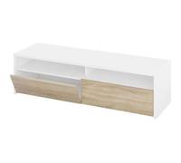 Meuble TV décor blanc et chêne - Dim : L 130 x P 42 x H 36 cm