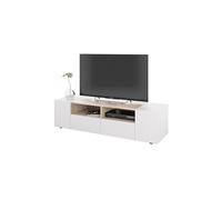 PEGANE Meuble TV décor Blanc et chêne - Dim : L 138 x P 42 x H 34 cm
