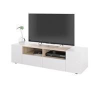 Meuble TV décor blanc et chêne - Dim : L 138 x P 42 x H 34 cm