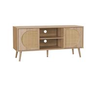 Meuble TV décor bois et cannage arrondi 2 portes 120cm