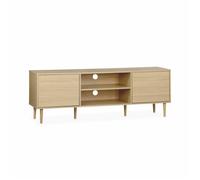 Meuble TV décor bois - Mika - 2 niveaux. 3 étagères. 2 portes. L 160 x l 40 x H 56cm