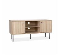 Meuble TV décor bois rainuré 2 portes 120cm