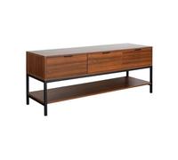 sweeek - Meuble TV décor Noyer L130cm avec piètement et poignées en métal Noir - 3 tiroirs et 1 étagère inférieure