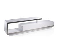 Meuble TV design 2 tiroirs bois laqué blanc et acier chromé Modena
