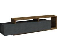 Meuble TV design 220 cm, collection BERGAME. Couleur gris et chêne foncé.
