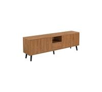 Meuble TV Design à 5 Portes Ouverture Touche-Lâche Support Télé Banc avec Compartiments de Stockage Panneau de Particules et Bois Massif 140 x 30 x
