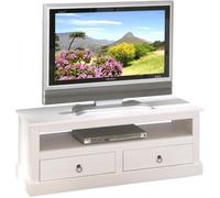 Meuble TV design blanc en bois massif - Dim : L 118 x H 45 x P 39 cm