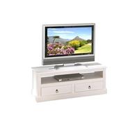 Meuble TV design blanc en bois massif - Dim : L 118 x H 45 x P 39 cm --