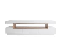 Meuble TV design blanc laqué brillant et bois L200 cm LIVO