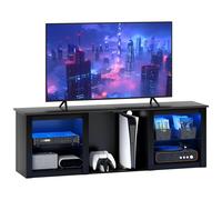 HOMCOM Meuble TV LED RGB Meuble télé Bois Banc TV jusqu'à 65 Pouces avec étagères en Verre réglables, 5 niches, Passe-câbles et télécommande pour Salon, Chambre à Coucher, dim. 160 x 35 x 53 cm, Noir