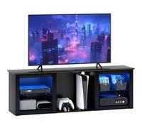 HOMCOM Meuble TV LED RGB Meuble télé Bois Banc TV jusqu'à 65 Pouces avec étagères en Verre réglables, 5 niches, Passe-câbles et télécommande pour Salon, Chambre à Coucher, dim. 160 x 35 x 50 cm, Noir