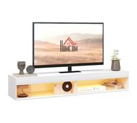 Meuble TV suspendu mural HOMCOM avec éclairage LED pour téléviseurs jusqu'à 75 pouces, étagères, 180L x 40l x 30H cm, blanc