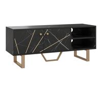 HOMCOM Meuble TV Banc TV Meuble pour télévision jusqu'à 50 Pouces avec Placard, étagère réglable et Passe-câbles, dim. 110l x 35P x 45H cm Aspect marbre Noir