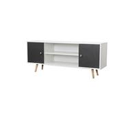 Toilinux - Meuble TV design Samy - L. 120 x H. 50 cm - Blanc et gris foncé