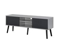Meuble TV Design Support Télé Banc avec 2 Portes et 2 Étagères Panneau de Particules Mélaminé Pieds en Bois avec Revêtement PVC 120 x 30 x 47 cm Noir Gris Clair