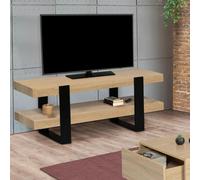 Meuble Tv Double Plateau Phoenix Bois Et Noir