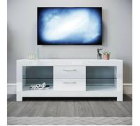 Meuble TV DRIPEX Blanc Moderne 130cm avec Tiroirs Lumineux LED