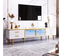 Meuble TV effet marbre - Poignées dorées, détails en verre, design moderne, 170 cm DécrireSi vous souhaitez ajouter une touche moderne à votre appartement/maison, vous devriez essayer le meuble TV com