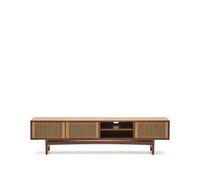 Meuble TV Elan 3 portes, placage noyer et bois massif, 200 x 50 cm, certification FSC Mix