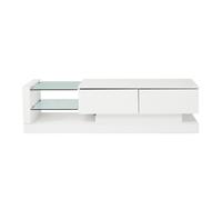 Meuble TV élégant en finition brillante 1,4 m de longueur, LED 16 couleurs, pour télé 60 pouces avec étagère et rangement caché 140×38×38 cm, Blanc