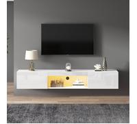 Meuble TV Élément TV avec éclairage LED contrôle Bluetooth APP meuble mural blanc brillant 160*31*22cm pour TV 70 pouces