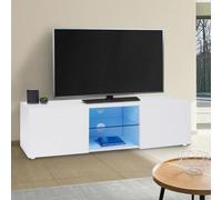 IDMarket – Meuble TV ELI 113 cm Blanc étagère en verre avec LED