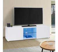 Meuble Tv Eli Blanc Étagère En Verre Avec Led Blanc