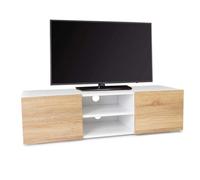 IDMarket - Meuble TV 113 cm ELI Blanc Portes façon hêtre