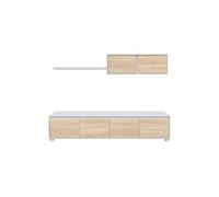 Meuble TV ELODIE 4 portes avec étagère murale L200cm - Blanc et Bois