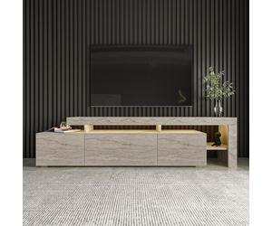 Meuble TV Emob BELIZ 192 x 53 x 37 cm Travertin éclairage LED Beige